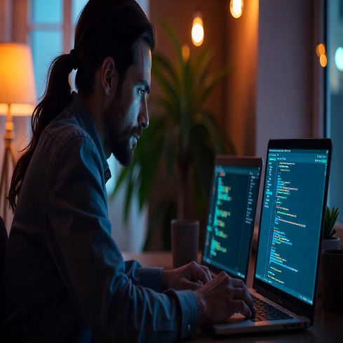 Persona enfocada resolviendo problemas de programación Java
