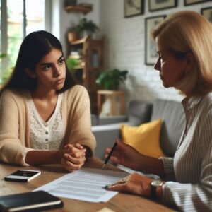 Example: salary raise conversation with open-ended questions.