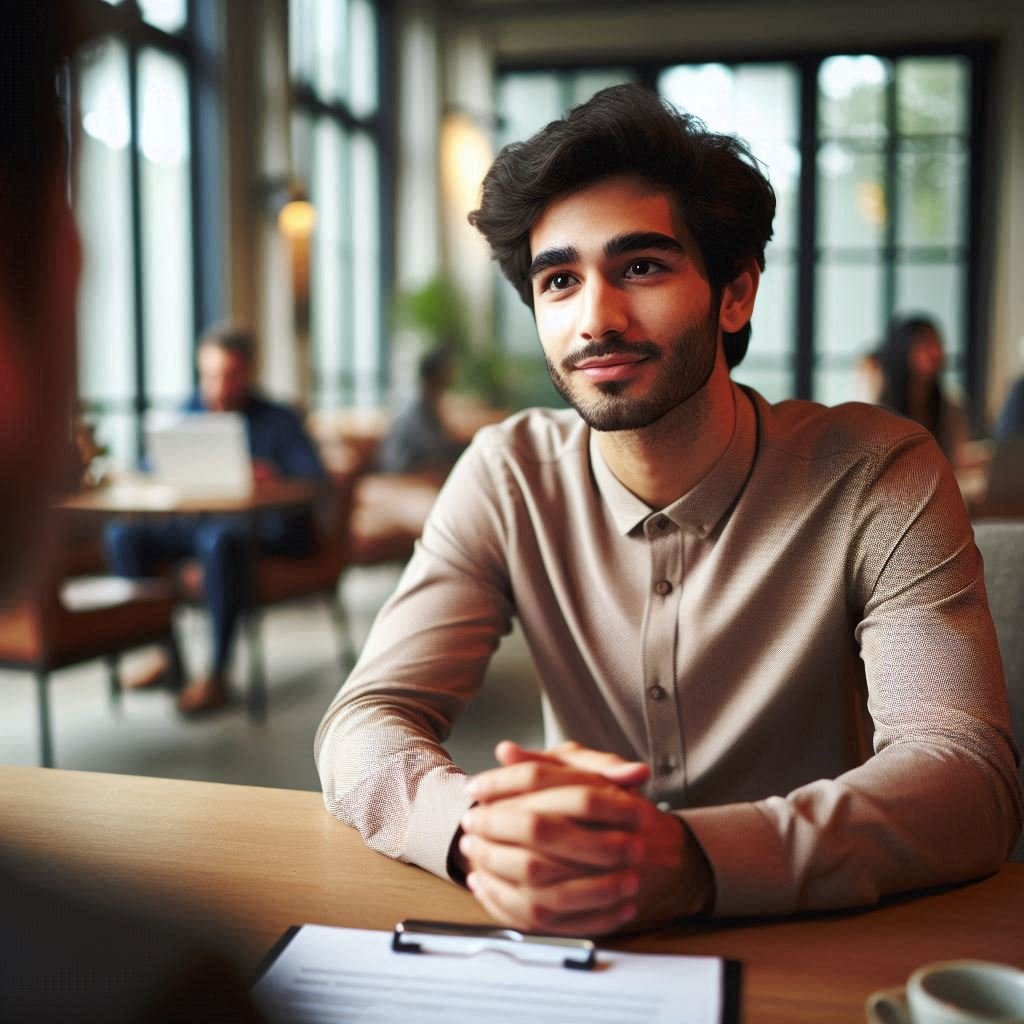 Reclutador explorando habilidades de liderazgo con una mezcla de preguntas abiertas y cerradas en una entrevista de trabajo.